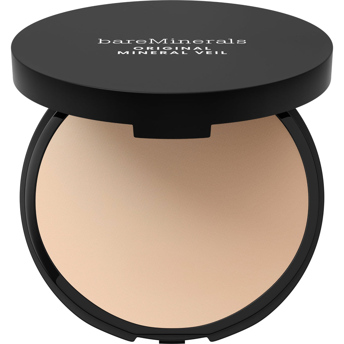 bareMinerals pressed powder compact front view showing sleek packaging and portability