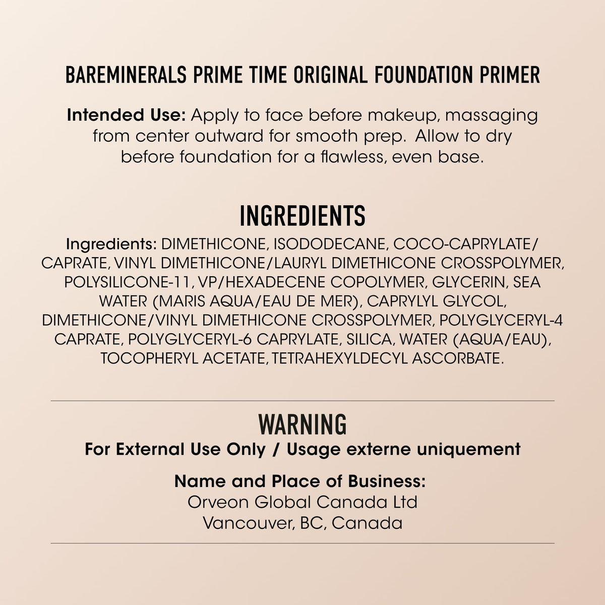 bareMinerals Prime Time application closeup on hand, blurs texture for smoother makeup