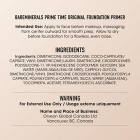 bareMinerals Prime Time application closeup on hand, blurs texture for smoother makeup
