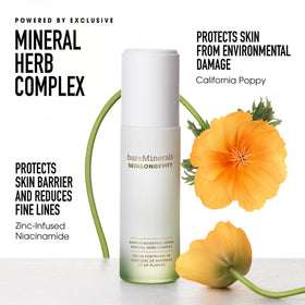 bareMinerals 30ml bottle beside a coin for size comparison and portability