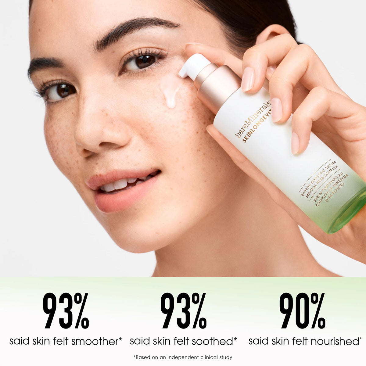 bareMinerals pump dispensing serum illustrating easy controlled application
