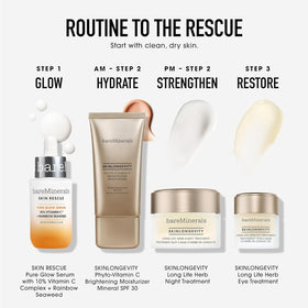 bareMinerals serum displayed on bathroom shelf for everyday routine
