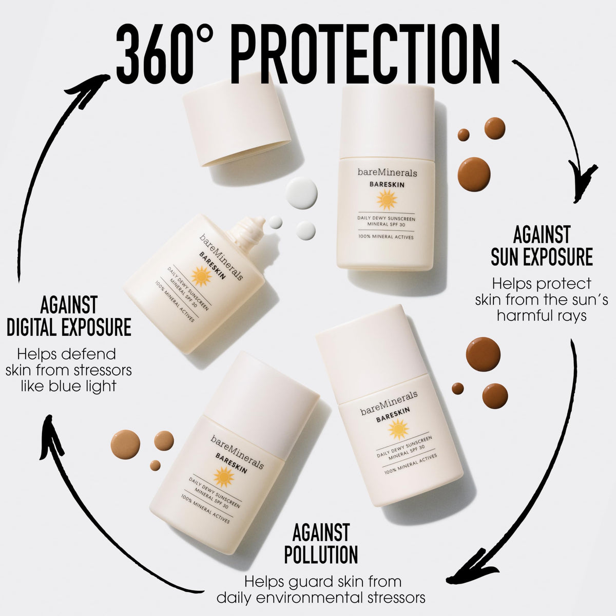 bareMinerals SPF 30 graphic illustrating broad-spectrum protection and lightweight wear