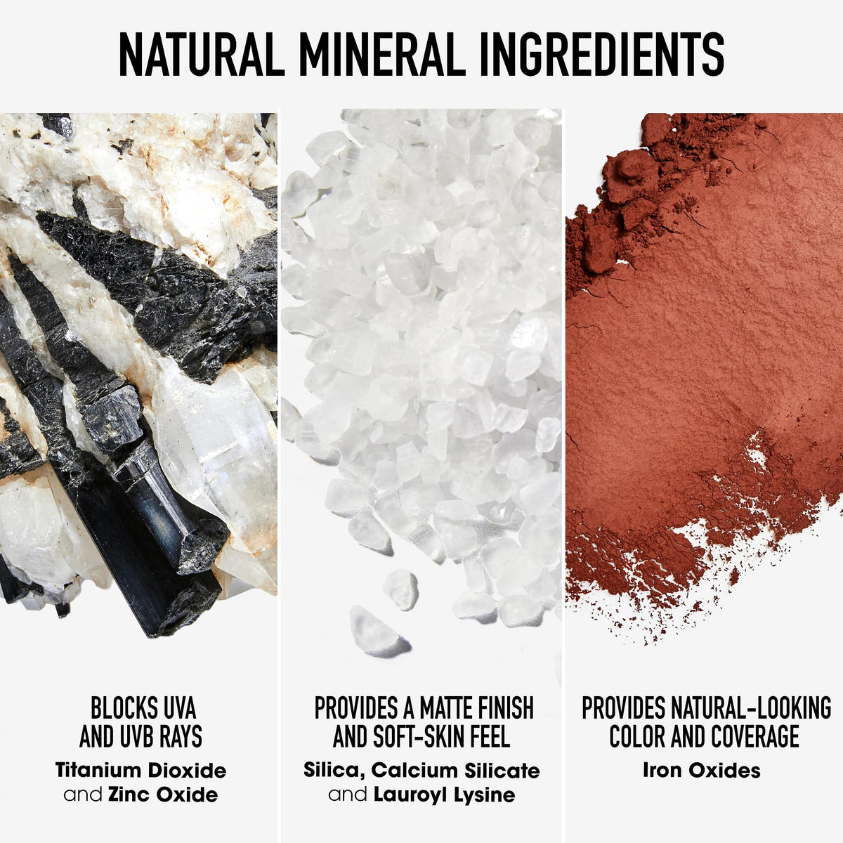 bareMinerals label showing titanium dioxide and zinc oxide benefit: mineral SPF protection