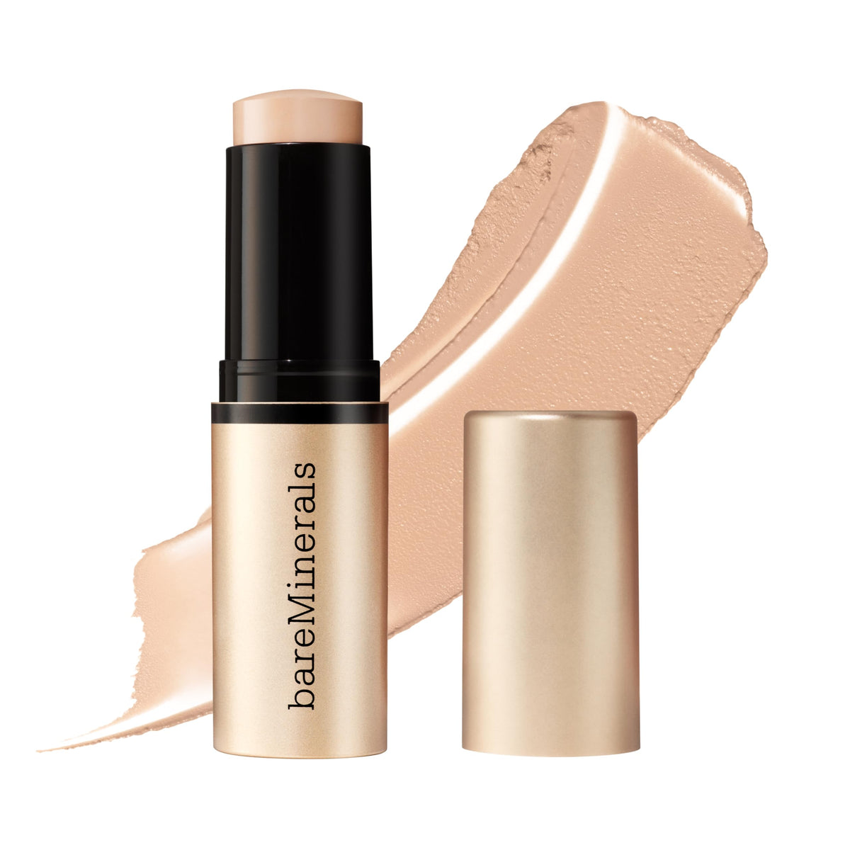 bareMinerals stick front view showing AJ Ginger 06 and easy application benefit