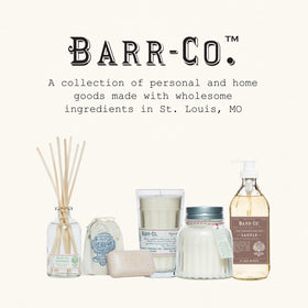 BARR-CO label and ingredients list visible highlighting plant-based shea and olive oil benefits
