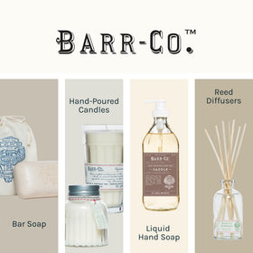BARR-CO soap next to ruler showing 10.5 oz scale for durable, long-lasting use advantage
