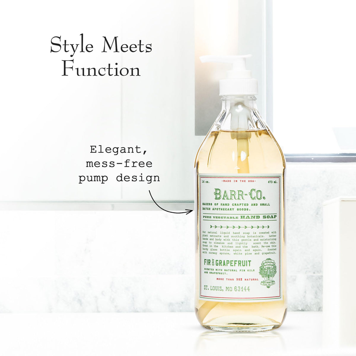 BARR-CO bottle next to everyday items showing real-size practicality