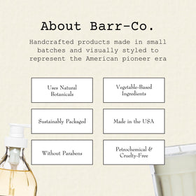 BARR-CO rich lather on hands demonstrating foaming performance and gentle cleanse benefit