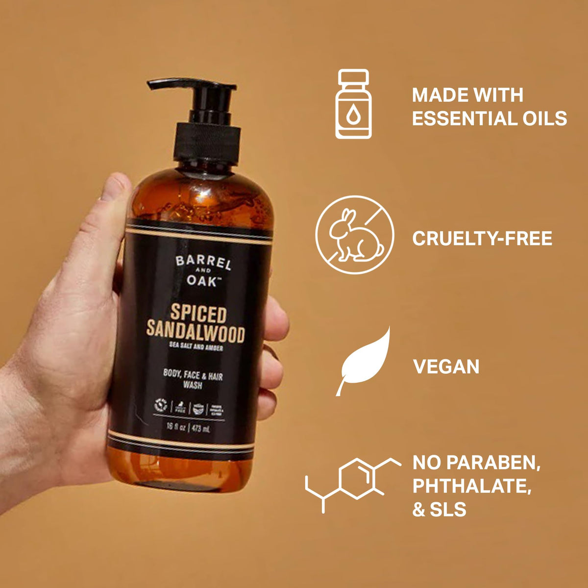 Barrel & Oak in-shower use on beard and hair illustrating all-in-one functionality