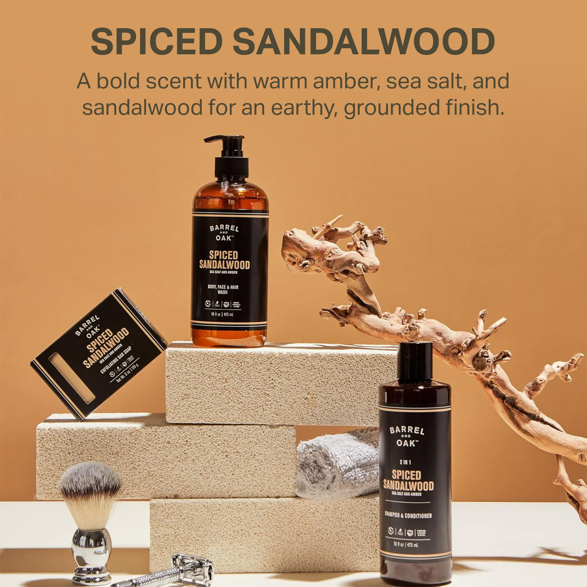 Barrel & Oak bottle beside white birch and yerba mate ingredients for natural benefits