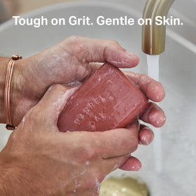 Barrel & Oak close-up of exfoliating texture highlighting walnut shell and olive stone for effective scrubbing