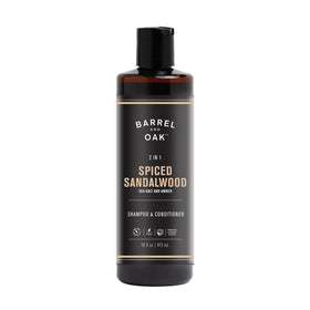 Barrel & Oak front packaging showing spiced sandalwood scent and 16 oz size benefit