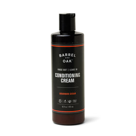 Barrel & Oak front packaging showing 16 oz bottle and bourbon cedar branding for confident grooming