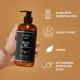 Barrel & Oak bottle in shower for size and ease-of-use during daily routine