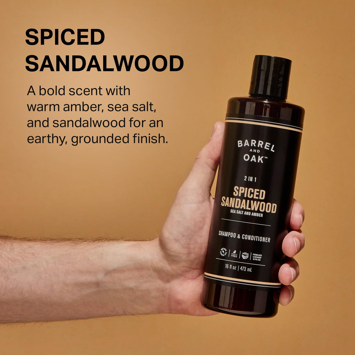 Barrel & Oak ingredients with argan and shea display showing moisturizing benefit