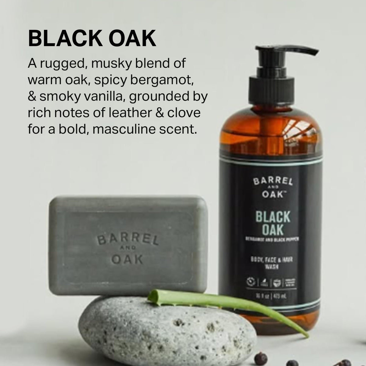 Barrel & Oak botanical ingredients laid out to show plant-based formulation benefits