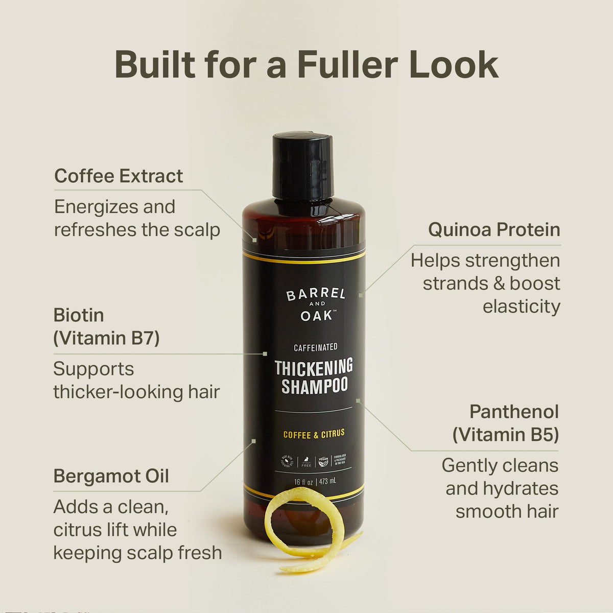 Barrel & Oak label close-up highlighting ingredients and scent
