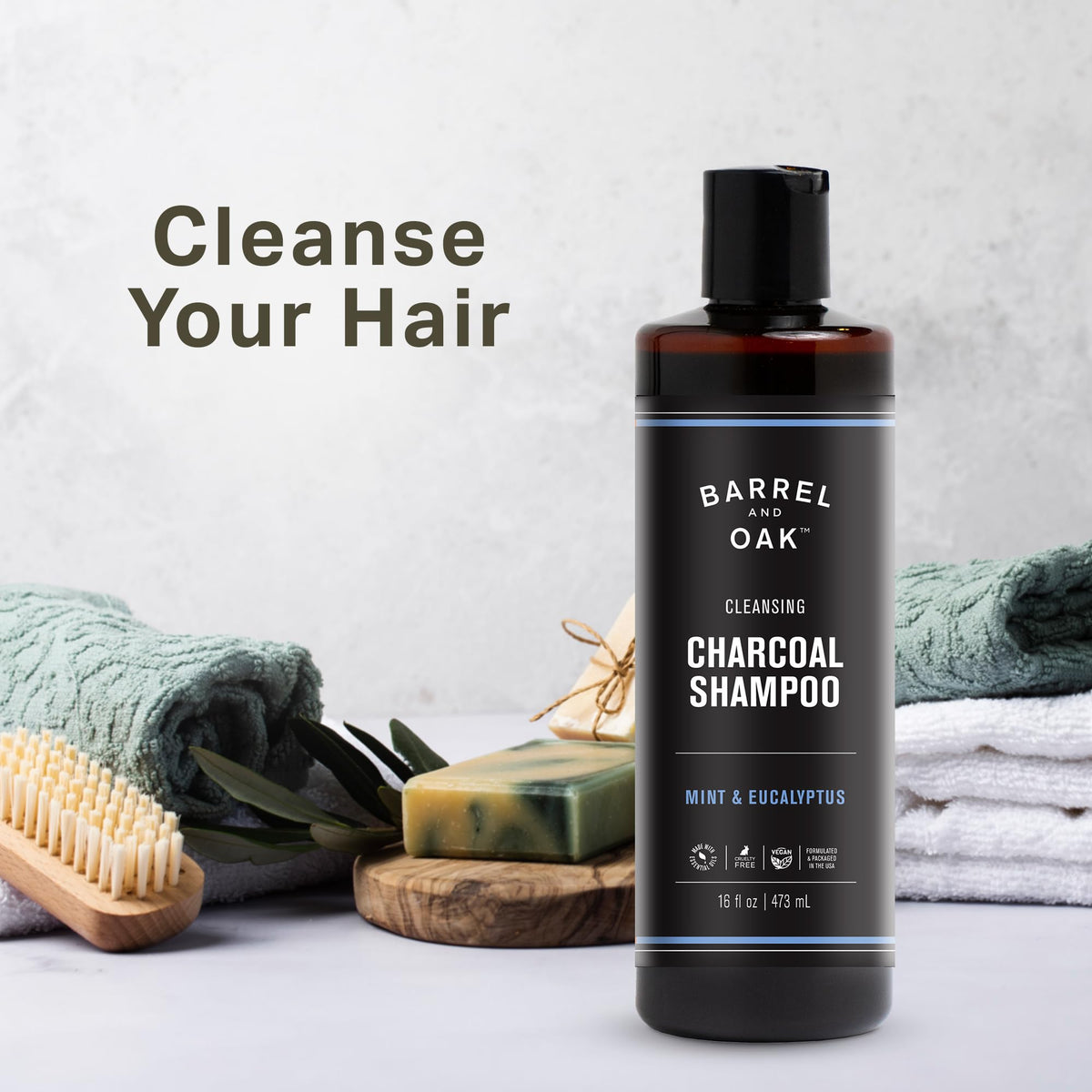Barrel & Oak charcoal close-up texture demonstrating deep-clean benefits