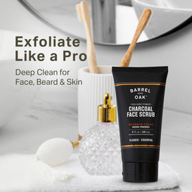 Barrel & Oak open jar texture of volcanic pumice and charcoal for effective exfoliation