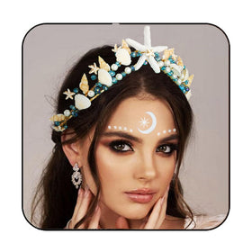 BARTOSI front view gold mermaid crown showing full seashell arrangement and elegant shine