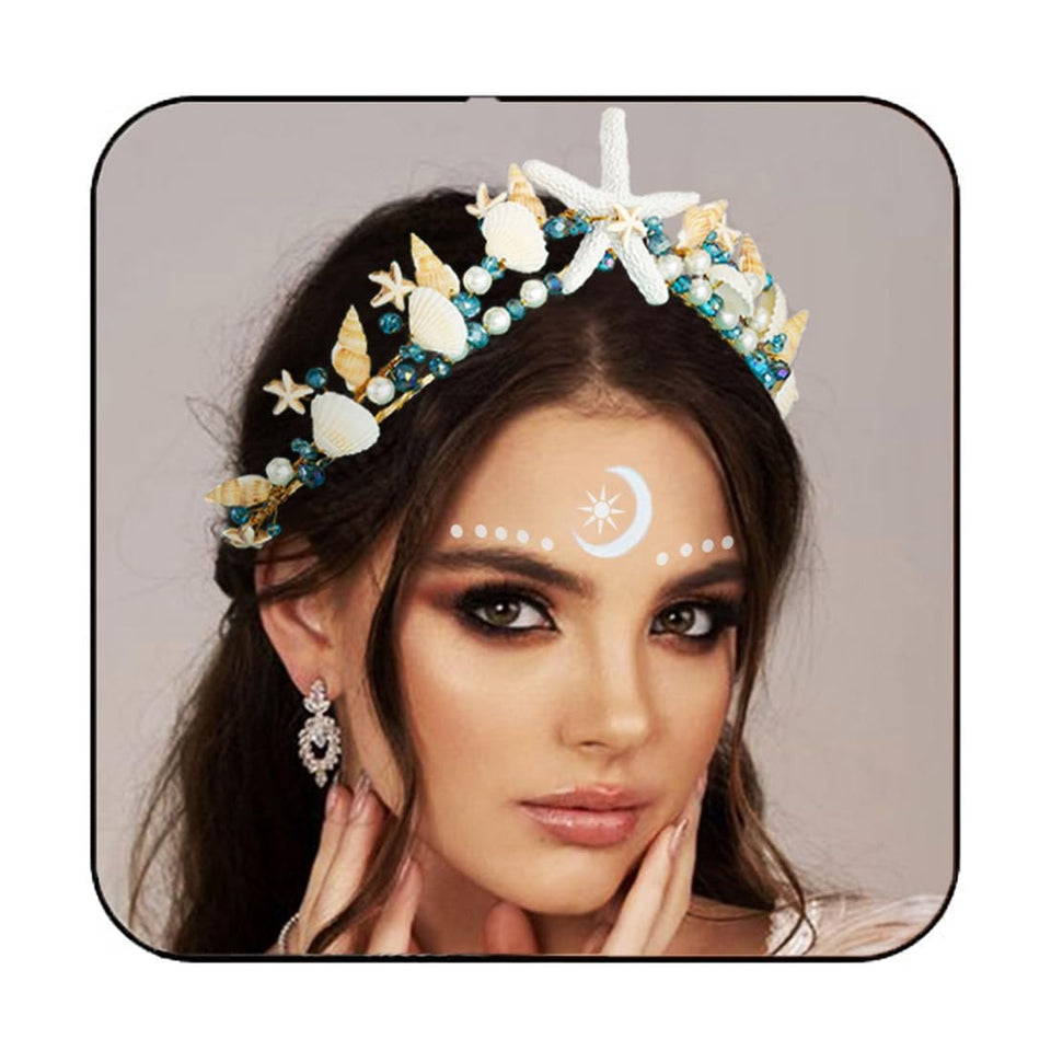 BARTOSI front view gold mermaid crown showing full seashell arrangement and elegant shine