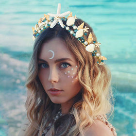 BARTOSI worn by model at beach illustrating how the headband enhances wedding looks