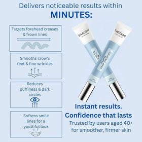 Barubit application under eye being dotted and smoothed, shows easy morning use