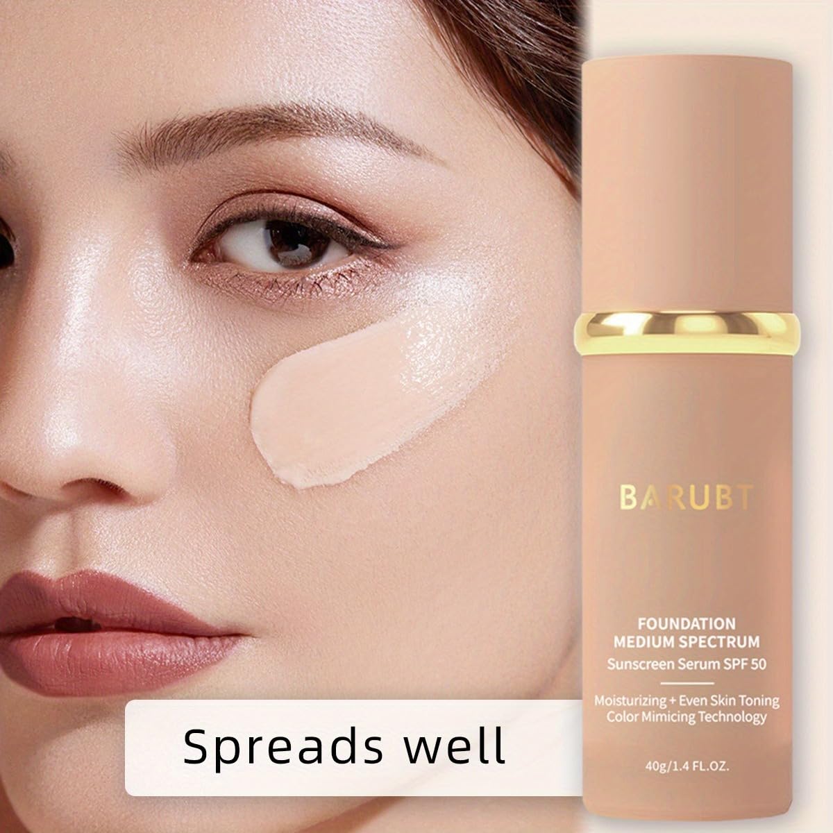 BARUBT woman applying foundation at gym showing sweatproof long‑wear benefit