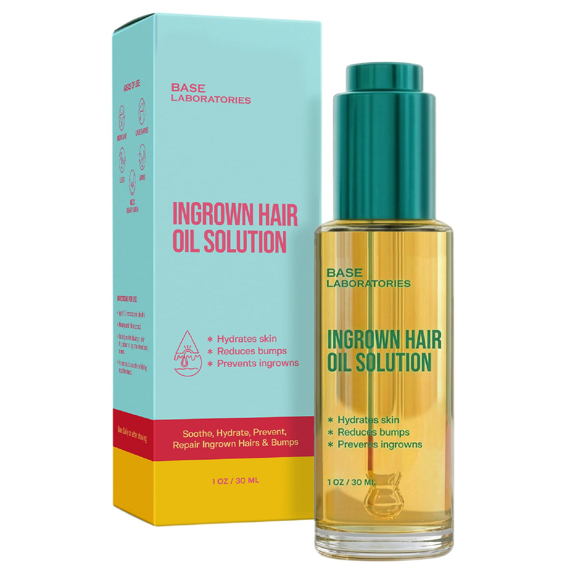 BASE LABORATORIES front 1oz bottle showing compact aftershave oil benefit quick soothing