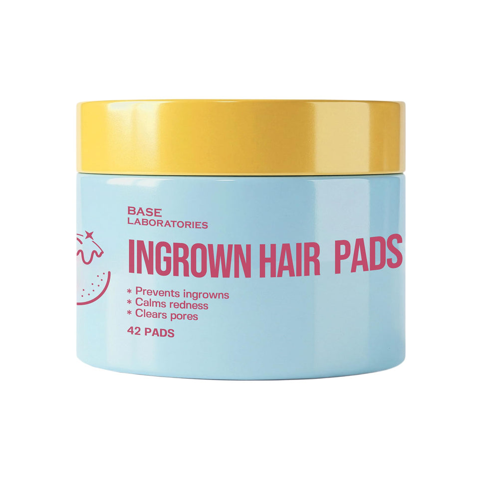 BASE LABORATORIES front packaging showing 42 pad tub and branding benefits