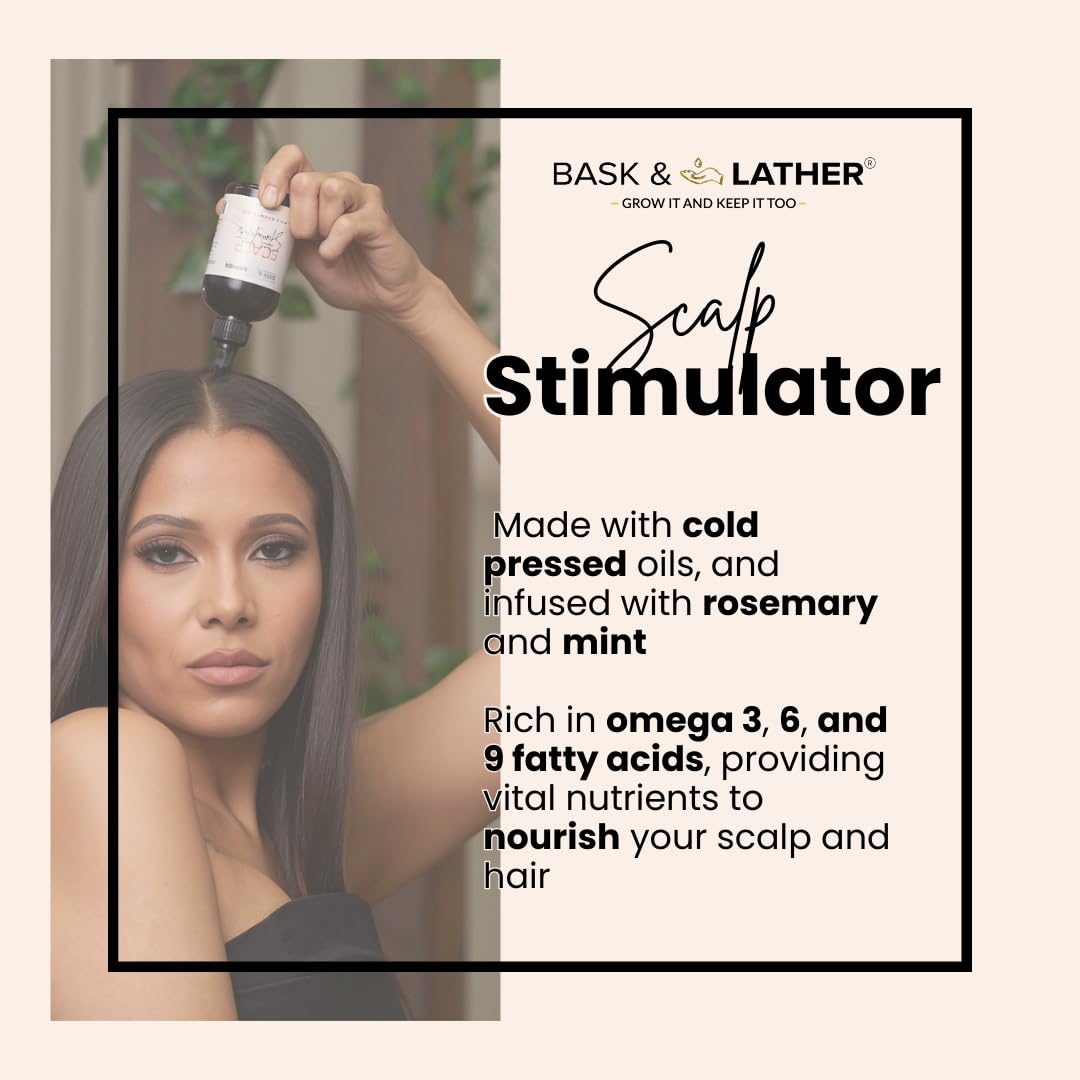 BASK & LATHER dropper close-up dispensing oil, precise application for targeted scalp care