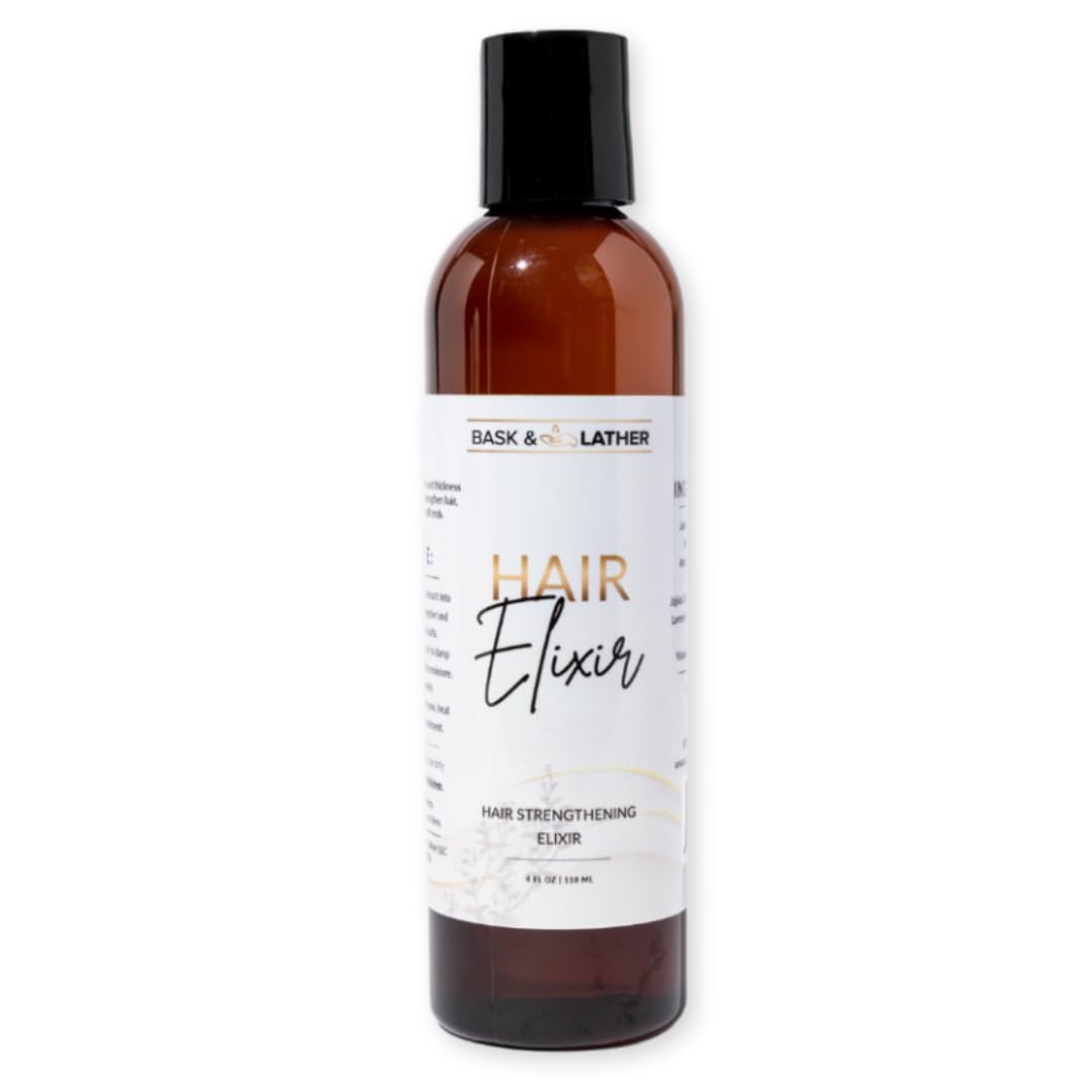 BASK & LATHER front bottle view showing label and benefit of nourishing scalp