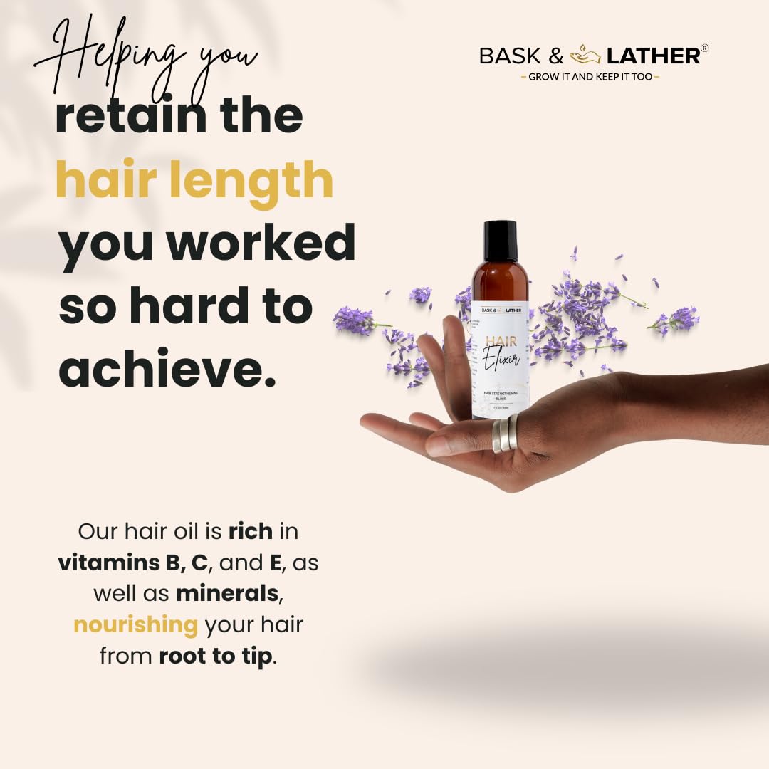 BASK & LATHER before and after on lengths and ends showing smoother hair