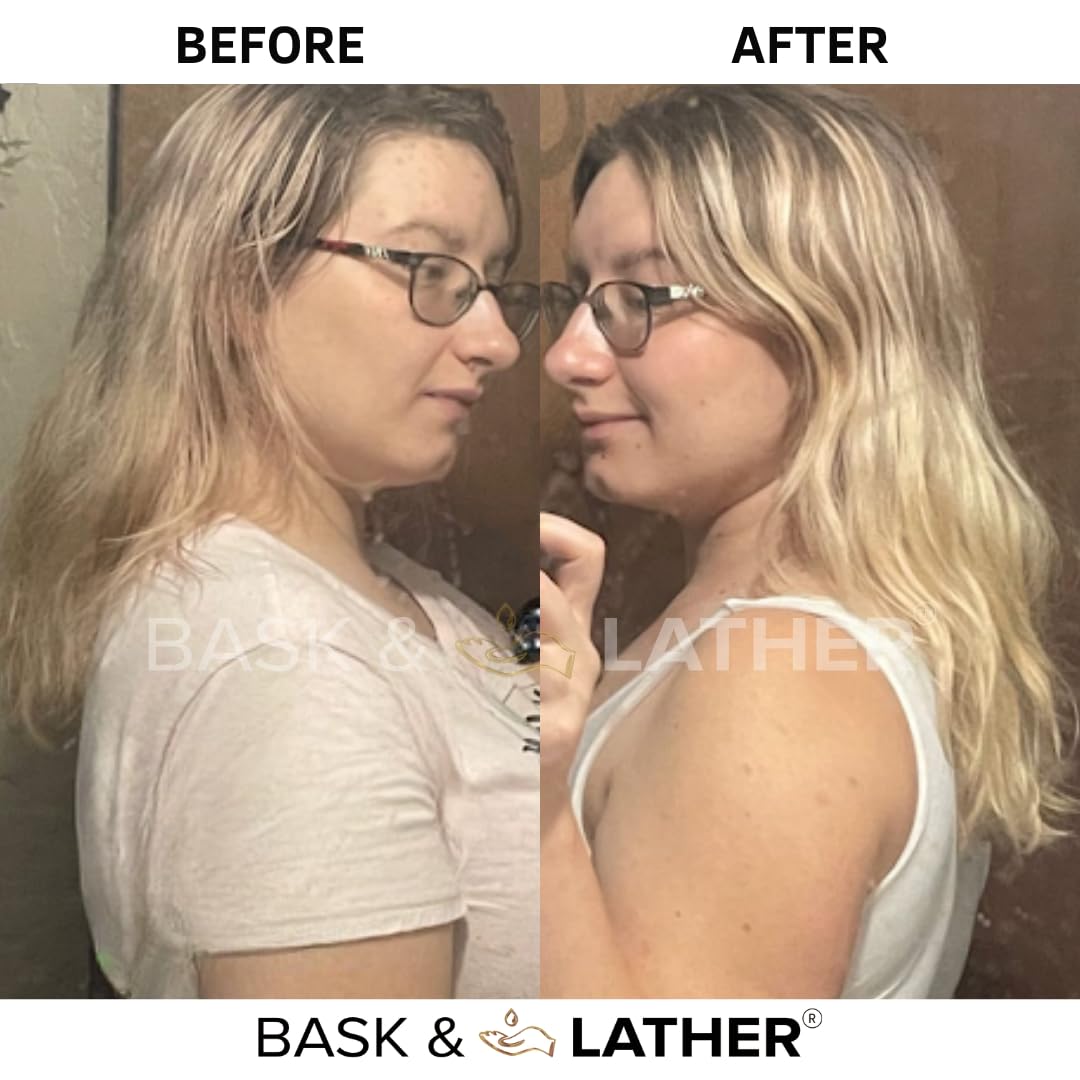 bask & lather kit held in hand to show compact travel-friendly size