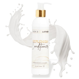 BASK & LATHER front bottle view showing clean packaging and benefits