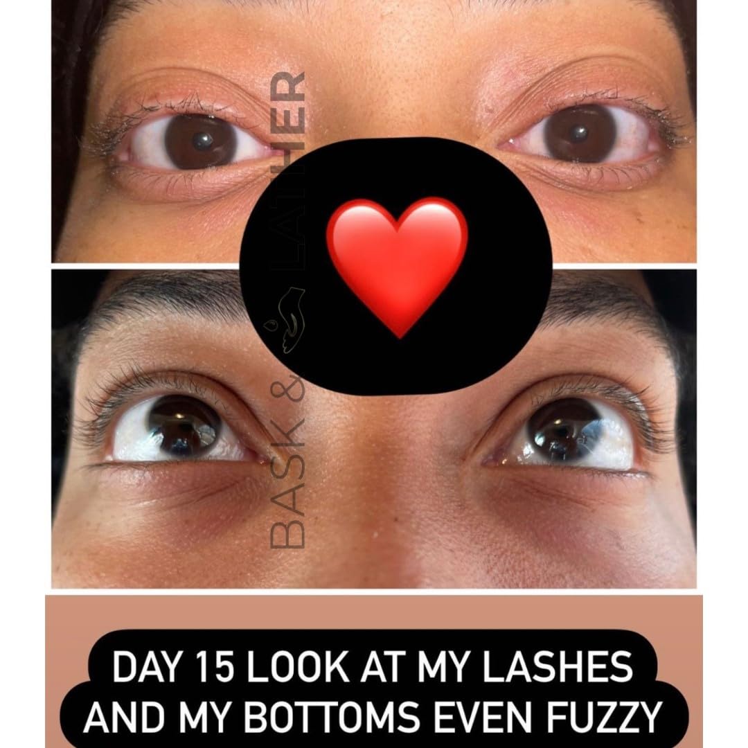 Bask & Lather applying serum along upper lash line for fuller look
