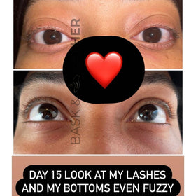 Bask & Lather applying serum along upper lash line for fuller look