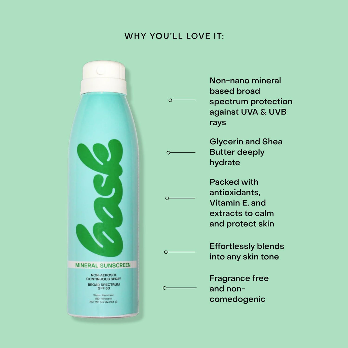 Bask label close-up highlighting key soothing and antioxidant ingredients