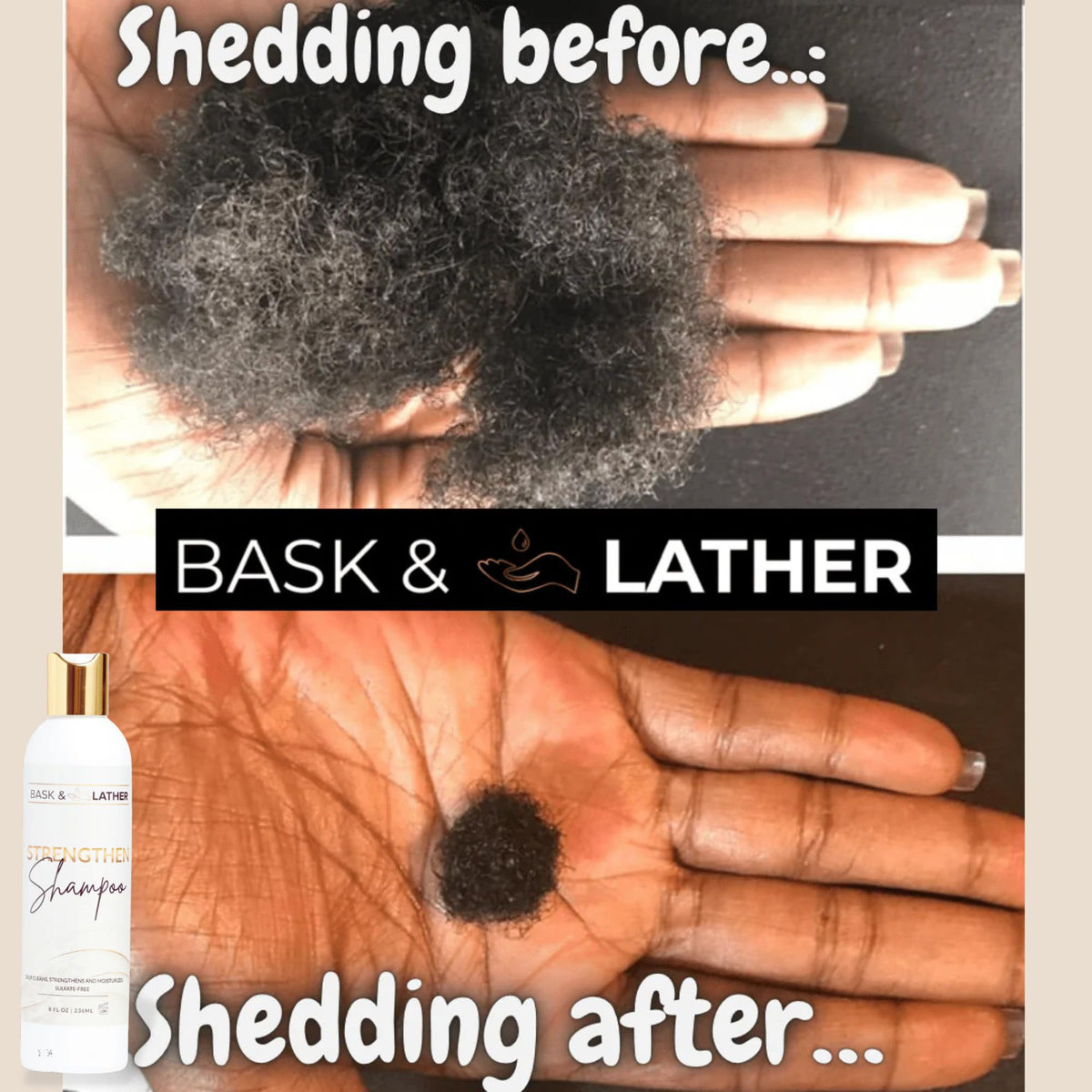 BASK & LATHER label closeup listing botanicals and benefits for informed choice