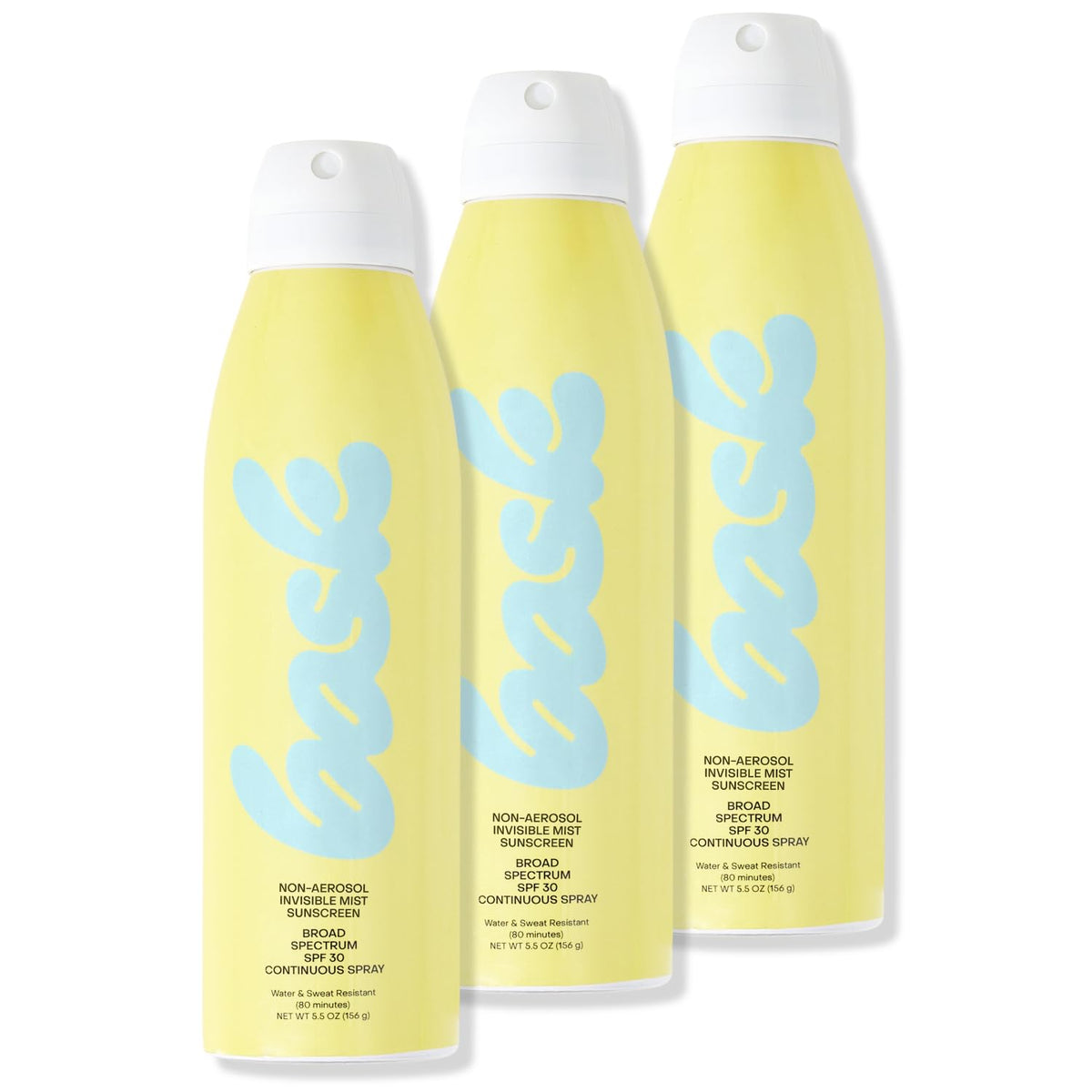 Bask sunscreen spray front packaging shows bottle and SPF benefit