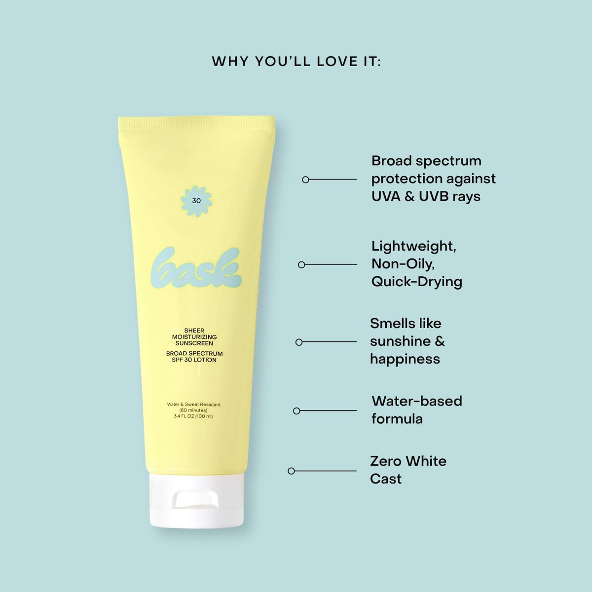 Bask lotion texture swatch on skin showing lightweight hydration finish
