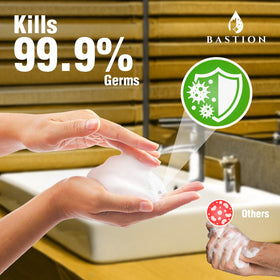 Bastion placed by sink in bathroom setting conveying pleasant vanilla scent