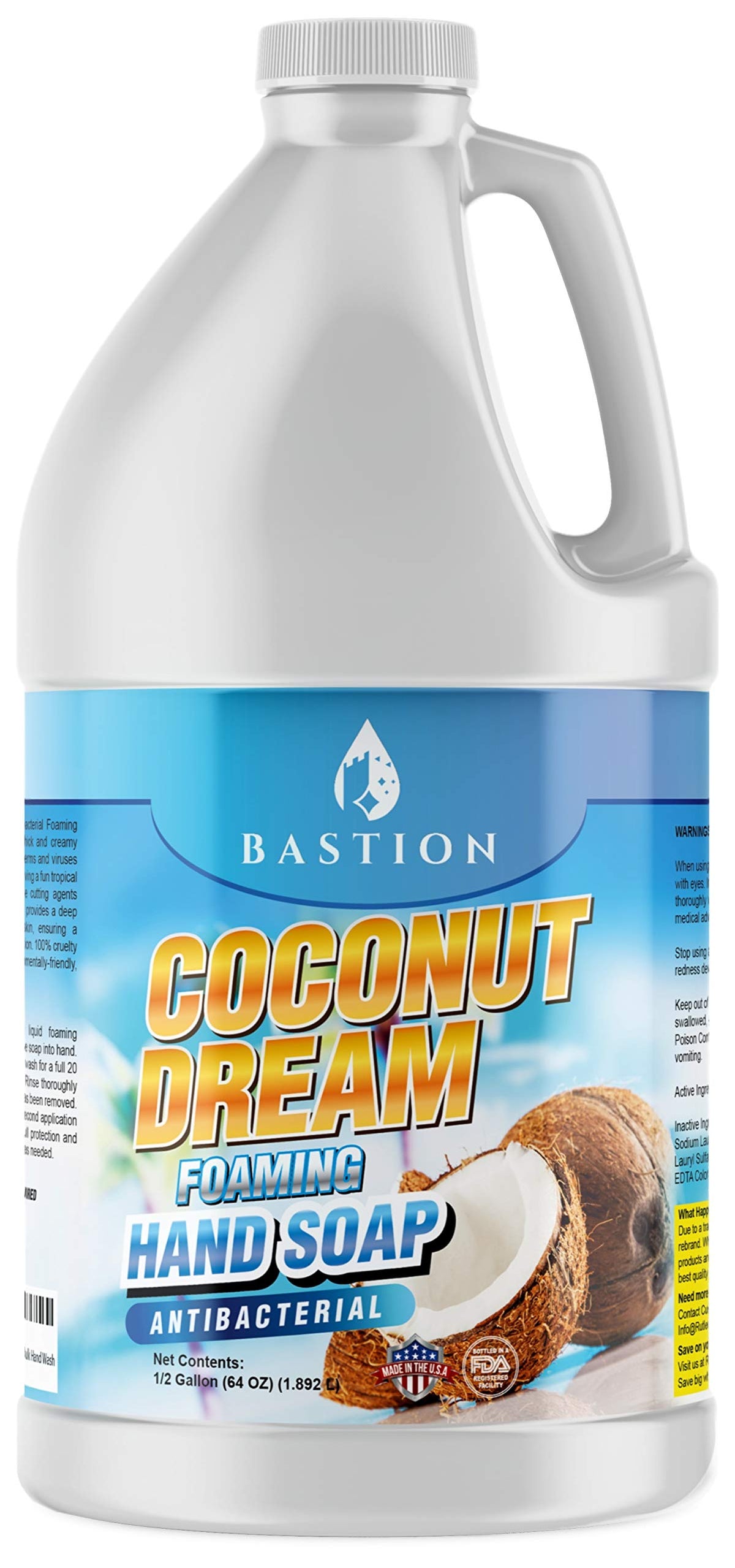 Bastion front jug showing Coconut Dream refill and bulk size benefit