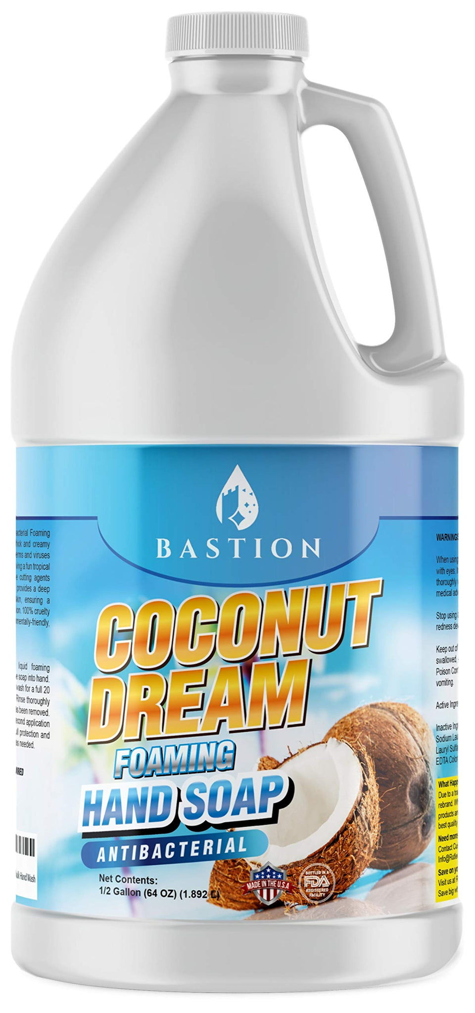 Bastion front jug showing Coconut Dream refill and bulk size benefit