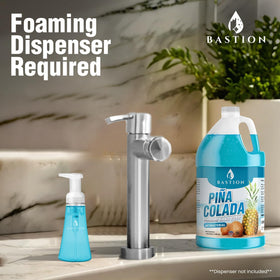 Bastion hand using foam at sink showing quick lather and moisturizing benefit