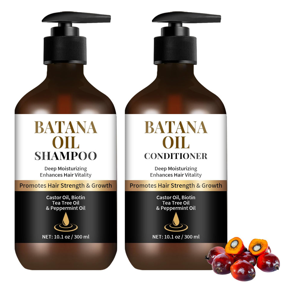 Generic batana oil front packaging showing product set and benefits