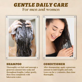 Generic label detail highlighting biotin, keratin, tea tree benefits