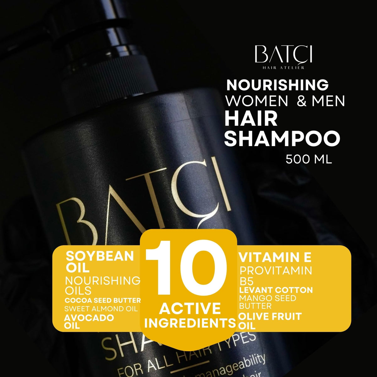 BATCI HAIR ATELIER shampoo texture on palm, demonstrating smooth provitamin-rich lather for hydration