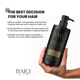 BATCI HAIR ATELIER 500 ml bottle next to everyday items, illustrating generous size and value